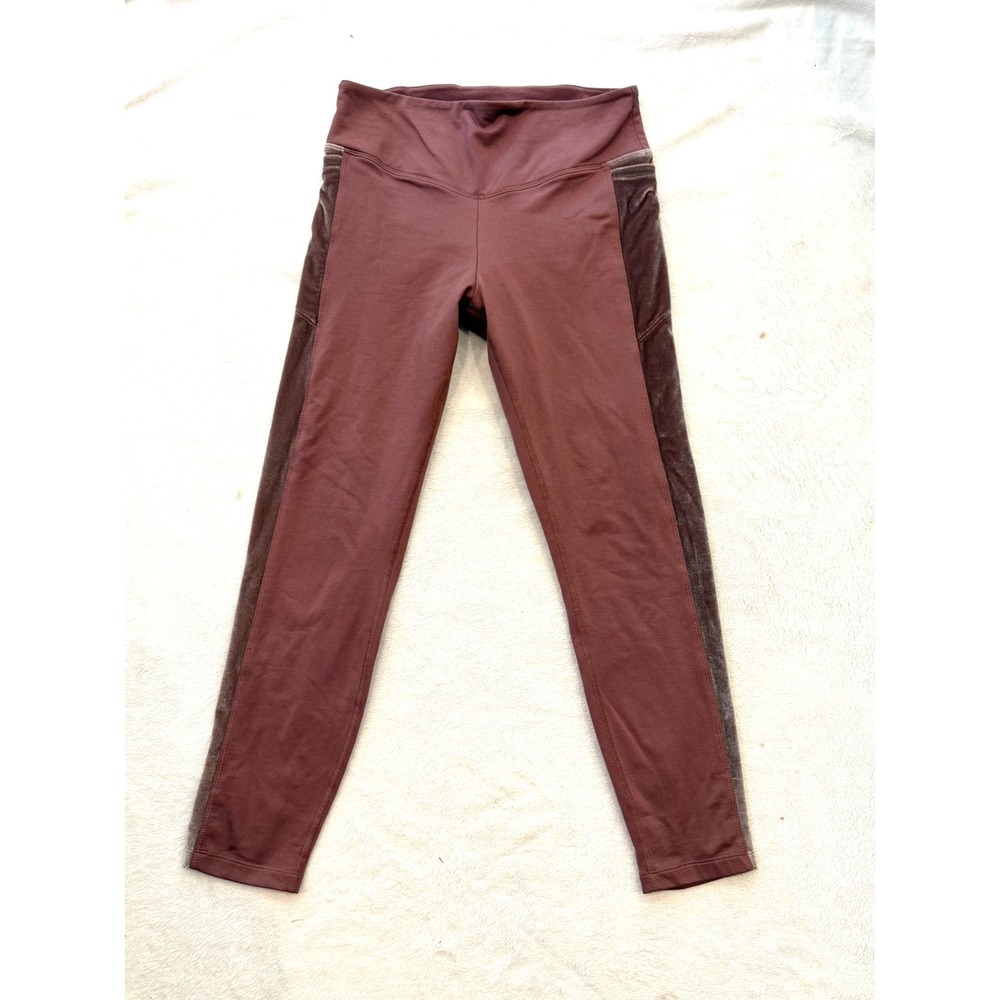 Pink Victoria's Secret Cozy Leggings Burgundy Velvet Stripe Fleece Lined Medium